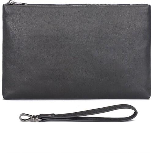 Men Day Clutch Hand Bag Real Leather Black Fashion Casual Travel Business Mobile Ipad Handbags For Male