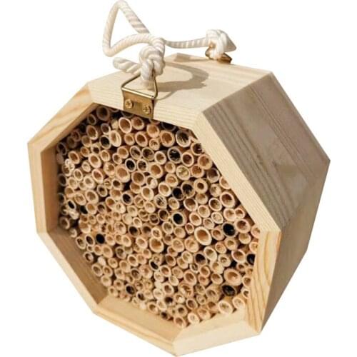Handmade Natural Bamboo Bee Hive Mason Bee House Attracts Peaceful Bee Pollinators for the Garden