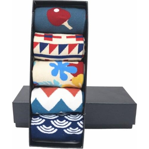 MYORED 5 pair/lot Mens socks cotton Colorful Maple printed Argyle wave funny socks mens party socks gift sock birthday socks
