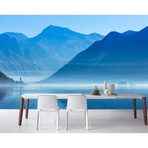 Papel de parede Mountains and lake in the fog nature landscape 3d wallpaper,living room bedroom wall papers home decor mural