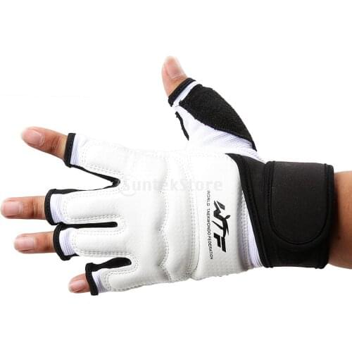 Adjustable Kids Adults Half Finger Boxing Muay Thai Sandbag Training Gym Gloves Padded Hand Protector White
