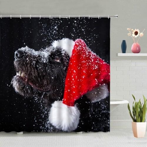 Christmas Space Dog Shower Curtain Cute Animal Bathroom Accessories Set Waterproof Hooks Wall Hanging Curtains Screen Home Decor