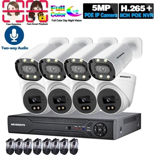 H.265+ 8CH 5MP POE Security System 4CH NVR Kit Two Way Audio IP Camera Outdoor Face Detection CCTV Video Surveillance NVR Set