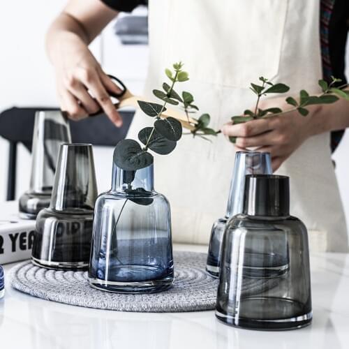 Lighthouse glass vase Gray/blue terrarium glass containers Mini Small flower vase home decoration Bottle Flowerpot vases wedding