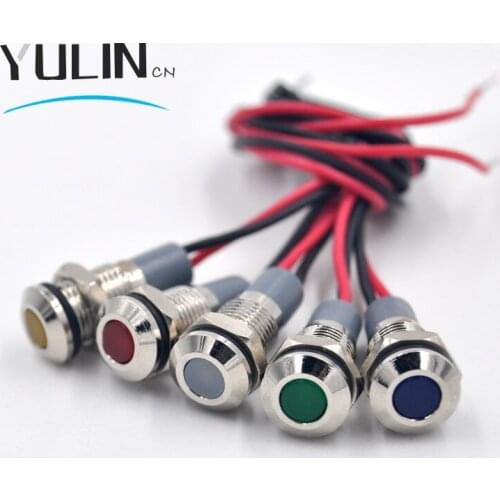 LED Metal Indicator Light 8mm IP67 Waterproof Indicator Light Pilot Signal Lamp with Wire Red Yellow Blue Green White