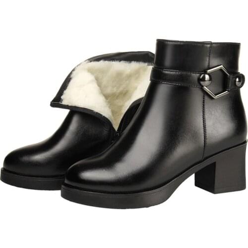 Full Cowhide Full Wool One Fur Warm Snow Boots Women Boots Fashion Elegant Genuine Leather Shoes Woman High Heel Martin Boots