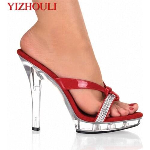 13 cm high heel slippers, plump crystal sexy pole dancing shoes, female models stage show slippers pole dancing shoes