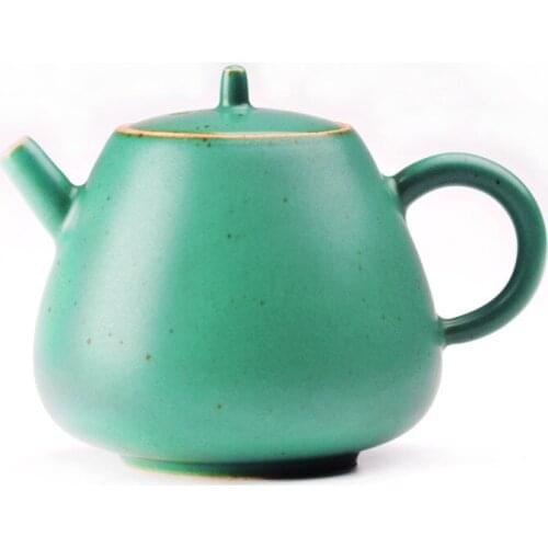 Jingdezhen Japanese stoneware small teapot, hand-made retro kiln turns green glaze tea maker, urgently needed pot kung fu teapot