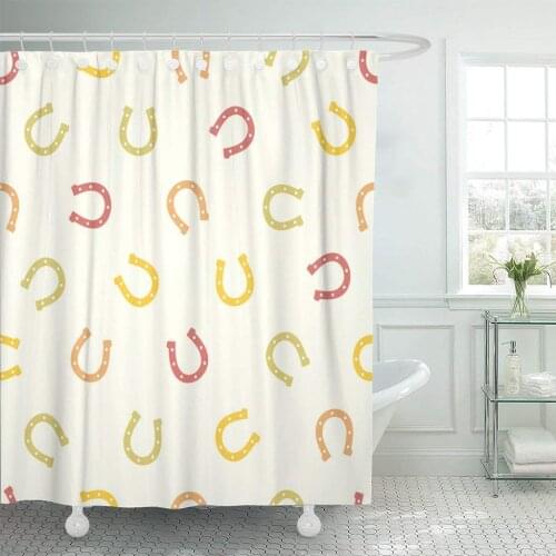 Pattern Horseshoe Good Luck Symbol Horse Farm Fortune Shower Curtain Waterproof Polyester Fabric 60 x 72 Inches Set