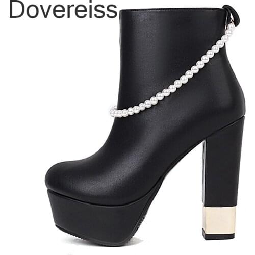 Dovereiss Fashion Womens Shoes Winter Platform Zipper Beige Pure Color Goth Punk Silver Ankle Boots New 32 40 41 42 43