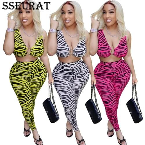 SSEURAT Casual Print Matching Sets For Women Sleeveless Buckles Top And Long Pant Suits Two Piece Outfits