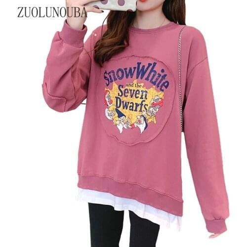 2020 Autumn Korean Version Loose Cartoon Letter Printing Round Neck Female Pullover Large Size Wild Casual Fake Two Women Tops