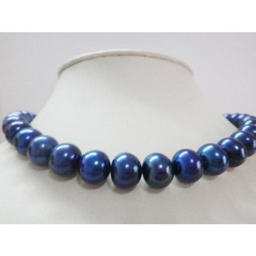 11-12mm freshwater round black blue pearl necklace 18inch 925silver