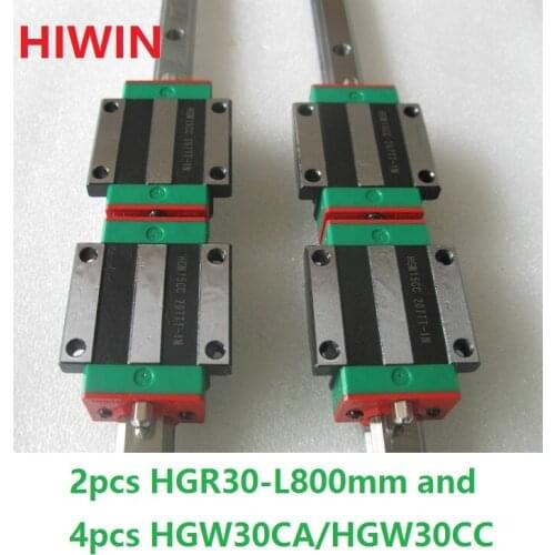 2pcs 100% original Hiwin linear guide HGR30 -L 800mm + 4pcs HGW30CA HGW30CC flange block carriage for cnc router