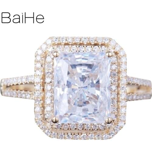 BAIHE Solid 14K Yellow Gold 5.9CT AAA Graded Cubic Zirconia Cushion Wedding Band Women luxury Trendy Cubic Zirconia Ring