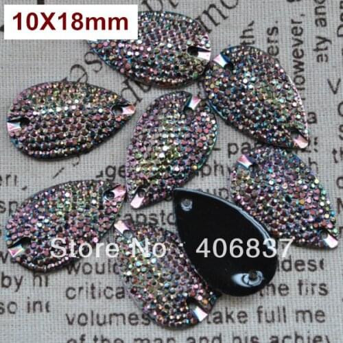 Free Shipping, 100pcs/Lot, 10*18mm Bling-star Metallic Brown sew on resin stones flat back sew on teardrop beads