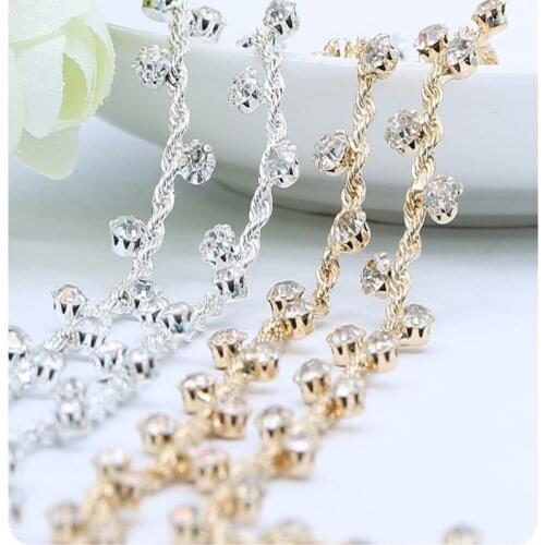 Free Shipping 2yards 1.8cm Sew on Rhinestone Chain Bridal Sash Rhinestone Applique, Wedding Applique,Rhinestone Trimming YJ91