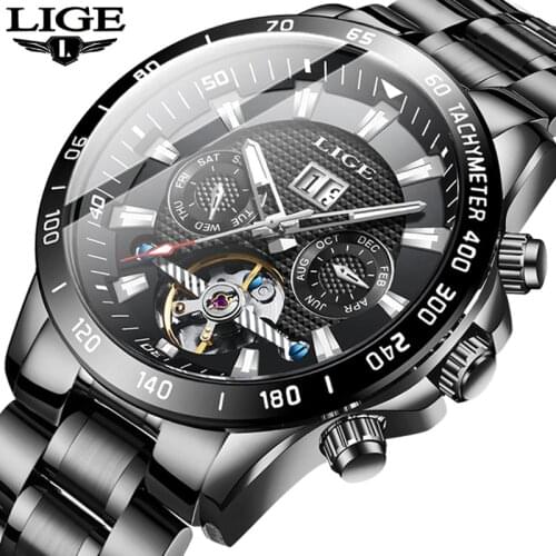 LIGE Mens Watches Fashion Top Brand Luxury Business Automatic Mechanical Watch Men Casual Waterproof Watch Relogio Masculino+Box