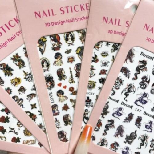 C016 Colorful Dragon Snake Design Nail Sticker 3D Self Adhesive Nail Sticker Decal Acrylic Manicure Tips Animal Nail Slider Wrap
