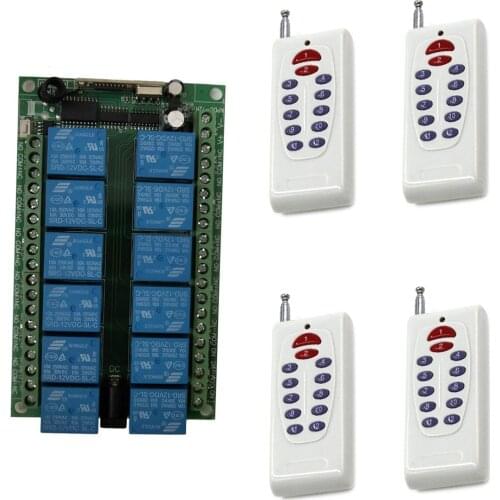 DC 12V 24V 12 CH 12CH RF Wireless Remote Control Switch Wireless Light Lamp Switch Radio Relay Transmitter Receiver 10A Relay