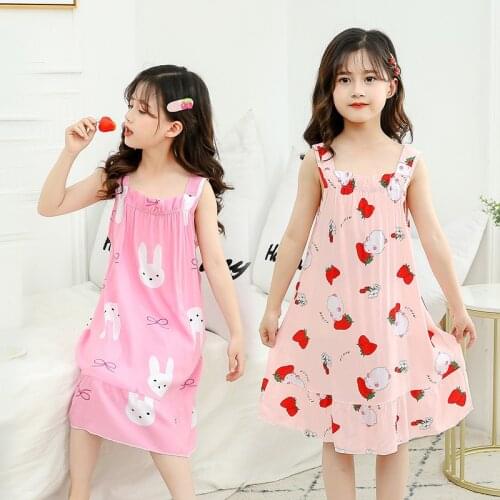 Children Cotton Pajama Sets New Summer Childrens Cartoon Nightdress Girls Sling Princess Dresses Baby Casual Floral Sleepdress