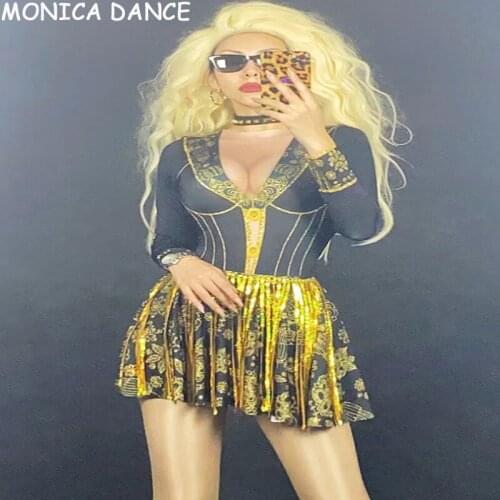 Women Sexy Stage Gold Sequin Fringe Rivets Spandex Men Jumpsuit Bar Singer Black Outfit Prom Women Dancer Jumpsuit