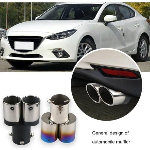 Dual Outlet Car Exhaust Tip Stainless Steel Slant Rolled Edge Auto Muffler Silencer Universal Black+Silver Car Exterior Supplies