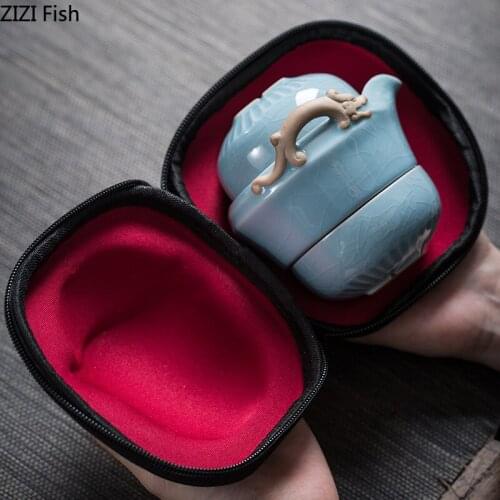 Porcelain Tea Set Set Porcelain Teapot Portable One Pot Two Cups Tea Ceremony Chinese Kung Fu Tea Set Set Gift for Friends