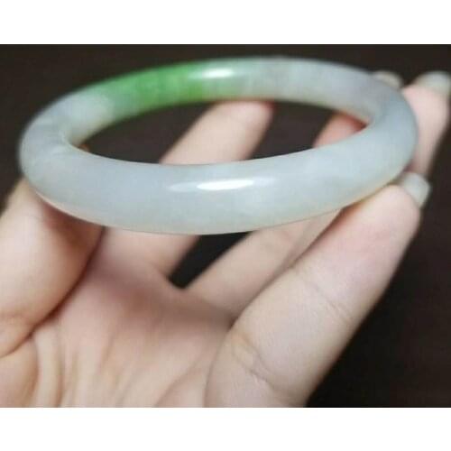 H39#Qinghai material and Tian Yubing bottom green and white jade round bracelet
