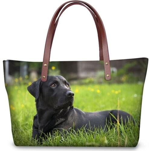 INJERSDESIGNS Lady Luxury Handbags Black Labrador Printing Shoulder Bags For Women Tote Bags Fashion Girl Handbag Bolsa Feminina