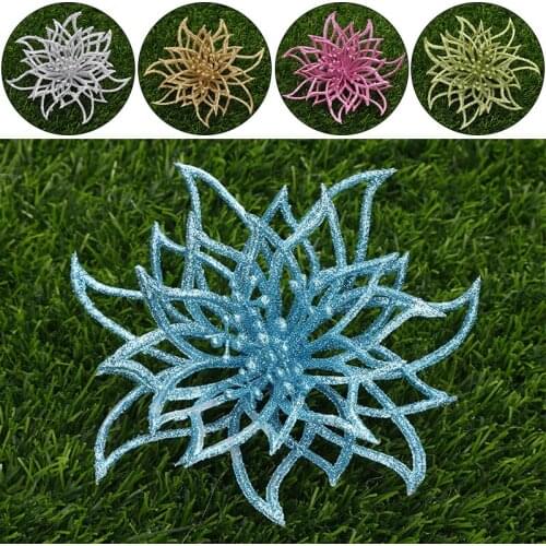 1pcs Christmas Decoration 15cm Glitter Artificial Flower Head For Christmas Tree Ornament Fake Flower DIY Wedding Birthday Decor