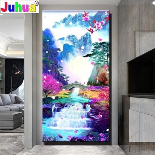 Beautiful Waterfall 5d Diy diamond painting round square drill mosaic Diamond mountains embroidery Handicraft gift