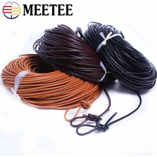Meetee 5M 1-10mm The First Layer of Cowhide Round Leather Rope Genuine Leather Jewelry Cord String Cord DIY Bracelet Material