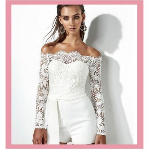 Summer Skinny Slim Long Sleeve Lace Slash Neck jumpsuit Shorts Belt Bodysuit Overalls For Women Clothes Romper Mujer Playsuit