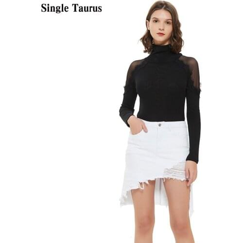 Fashion Irregular Length Female Mini Skirts White Sexy Ripped Distressed Denim Pencil Skirt Women Clothes Faldas Mujer Moda 2021