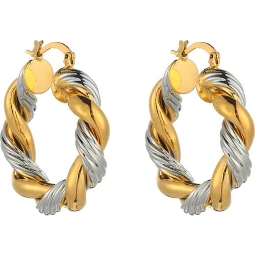 Trendy Two Tone Twisted Hoop Earring Jewelry Exquisite Women Fashion Earrings