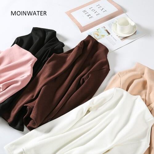 MOINWATER Women Simple Long Sleeve Base T-shirts Elastic Lady Tops Female Black White Warm Under Tees MLT1924