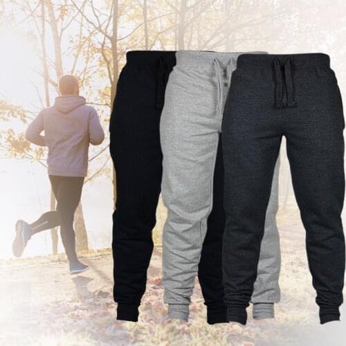 Men Autumn Winter Solid Color Drawstring Pocket Ankle Tied Pants Sports Trousers