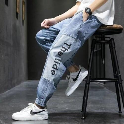 2021 new summer jeans male personality handsome stitching loose casual trousers mens trousers harem pants men clothing