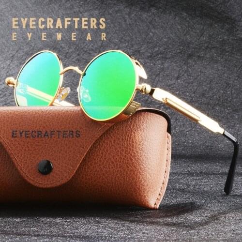 Mens Womes Fashion Glasses Brand Designer Retro Vintage Sunglasses UV400 Eyewear Round Metal Polarized Steampunk Sunglasses 2020