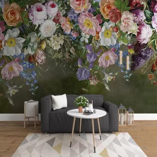 Custom Size 3D Wall Mural Wallpaper European Style Retro Hand Painted Rose Flowers Photo Wall Paper For Living Room Sofa Bedroom