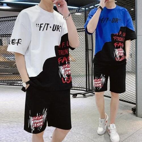 2021 Summer New Mens Short-sleeved T-shirt Sports Suit All Matching Korean Style Of Trend Handsome Casual Five-point Shorts