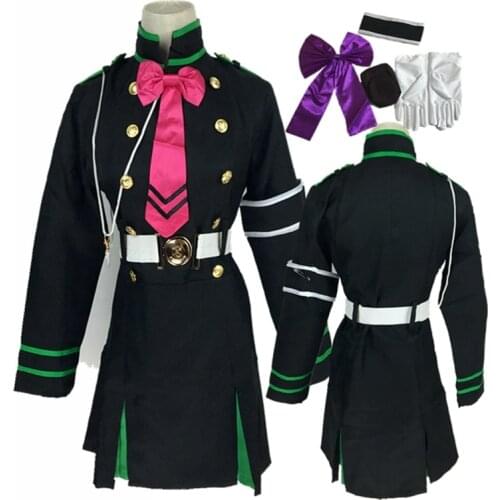 New anime halloween party role paly Seraph Of The End Owari no Seraph Hiiragi Shinoa Anime Cosplay Costume Dress Outfit wig