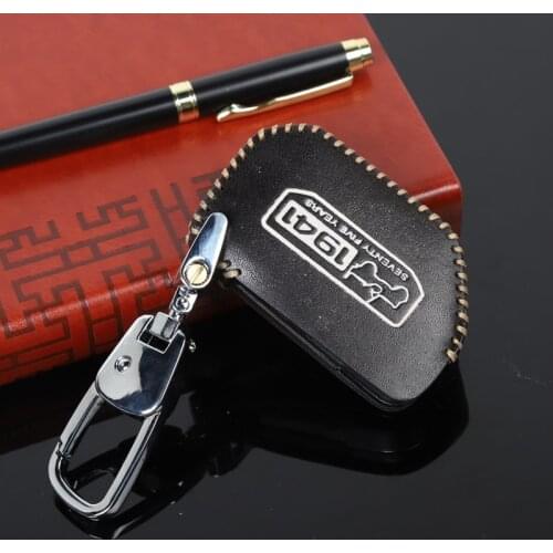 Newly Car Key Holder Leather Case Retro Style Keychain Dedicate For Jeep Wrangler JL 2018+ Brown/Black Line