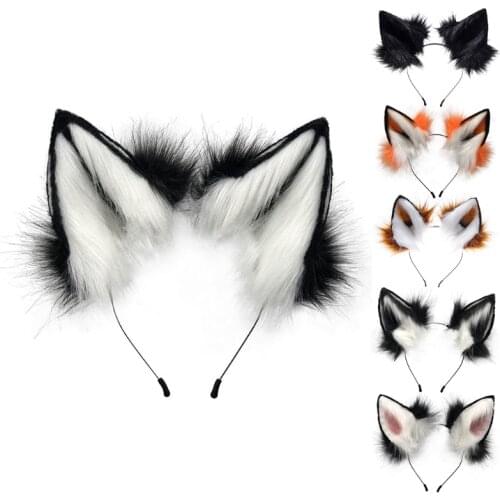 Handmade Adjustable Furry Wolf Ears Headband Simulation Fluffy Plush Animal Hair Hoop Kawaii Anime Cosplay Headpiece