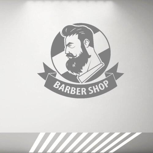 Barber Shop Wall Stickers for Men Hair Salon with Ribbon logo Decor Vinyl Wall Decals Removable Store Posters Window Decor H938