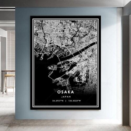 Landscape OSAKA world city map black and white wall art poster print canvas painting Nordic style home decor for living room