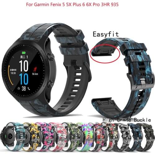 22 26mm Camouflage Printing Silicone Replacement Strap For Garmin Fenix 6 6X Pro 5 5XPlus 3HR 935 QuickFit Wristband Band Correa