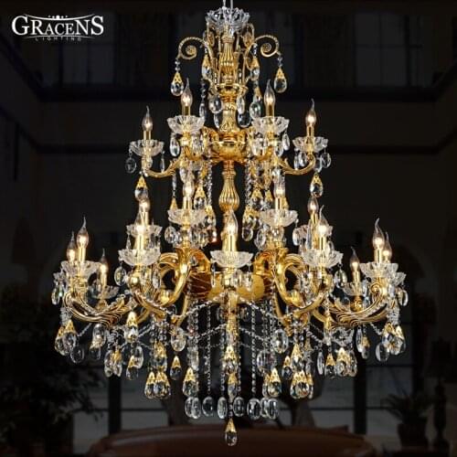 Luxurious Crystal Chandelier Large Elegant Golden Silver Color Crystal Suspension Light Fixture for Hotel Restaurant Foyer Home