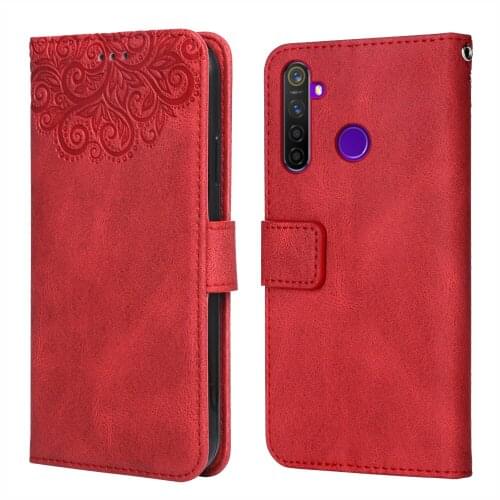 Luxury Leather Case for Realme 5i Flower Embossing RMX1911 RMX2030 RMX2032 Wallet Flip Phone Case for Realme 5 i Cover